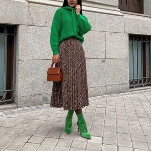 Zara Pleated Faux Leather Snake Tan